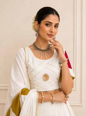 White Navratri Cotton Lehenga Choli with Dupatta 3