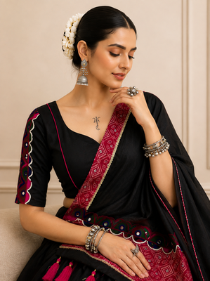 Black Raas Special Khadi Cotton Lehenga Choli 2