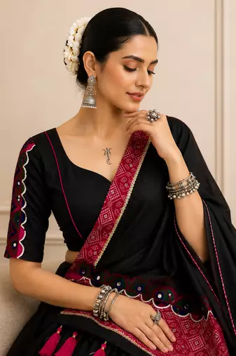Black Raas Special Khadi Cotton Lehenga Choli