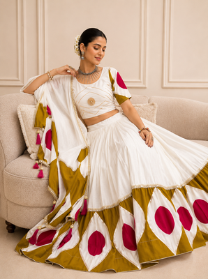 White Navratri Cotton Lehenga Choli with Dupatta 4