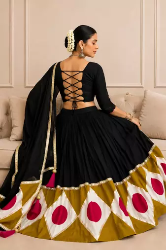 Black Navratri Cotton Lehenga Choli with Dupatta