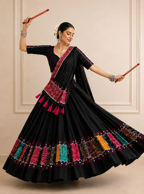 Black Raas Special Khadi Cotton Lehenga Choli 3