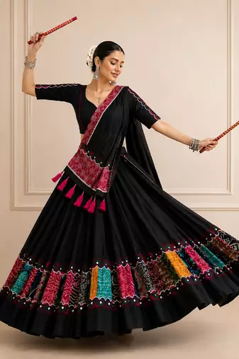 Black Raas Special Khadi Cotton Lehenga Choli