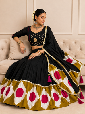 Black Navratri Cotton Lehenga Choli with Dupatta 4