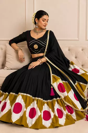 Black Navratri Cotton Lehenga Choli with Dupatta