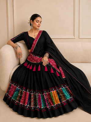 Black Raas Special Khadi Cotton Lehenga Choli 4