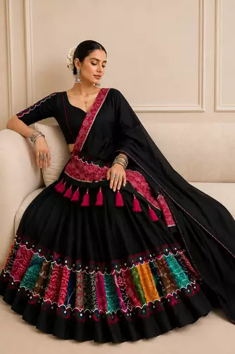 Black Raas Special Khadi Cotton Lehenga Choli