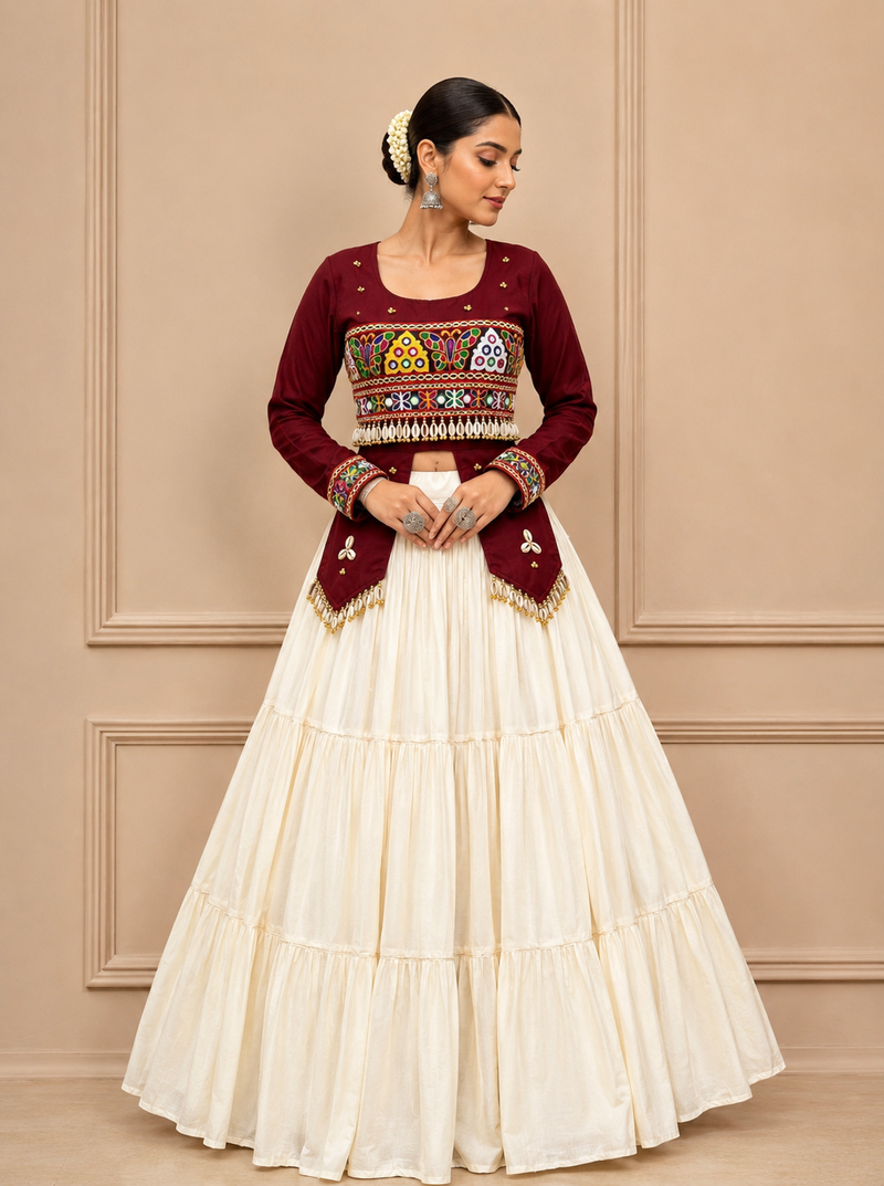 Maroon Navratri Hand Work Lehenga Choli