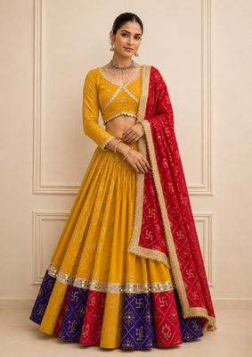 Mustard Navratri Fox Georgette Lehenga Choli with Vintage Dupatta 1