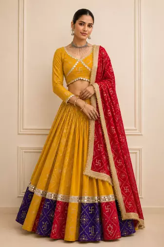 Mustard Navratri Fox Georgette Lehenga Choli with Vintage Dupatta