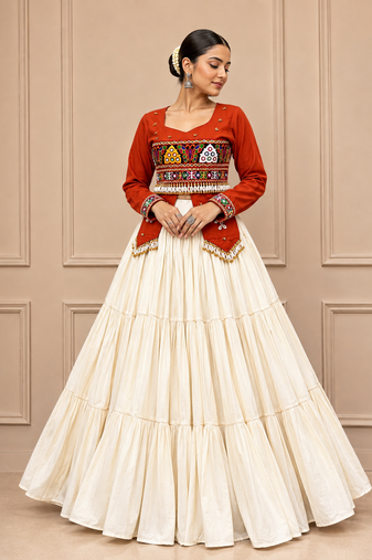 Rust Navratri Hand Work Lehenga Choli