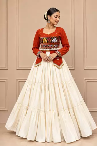 Rust Navratri Hand Work Lehenga Choli