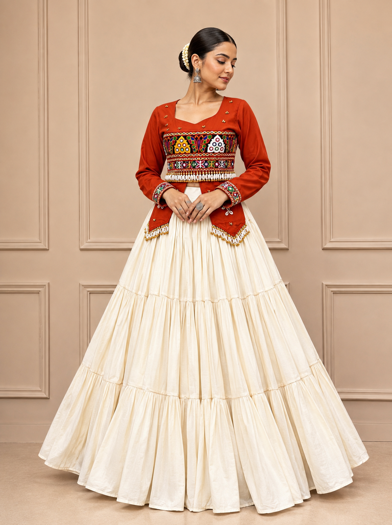 Rust Navratri Hand Work Lehenga Choli
