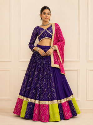 Purple Navratri Fox Georgette Lehenga Choli with Vintage Dupatta 1