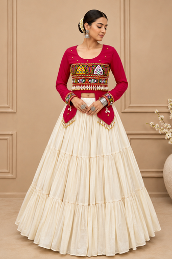 Rani Pink Navratri Hand Work Lehenga Choli