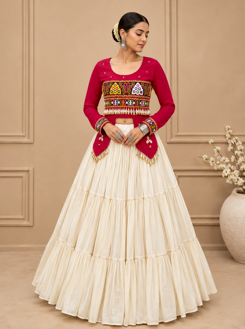 Rani Pink Navratri Hand Work Lehenga Choli