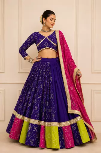 Purple Navratri Fox Georgette Lehenga Choli with Vintage Dupatta