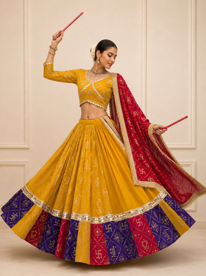 Mustard Navratri Fox Georgette Lehenga Choli with Vintage Dupatta 2