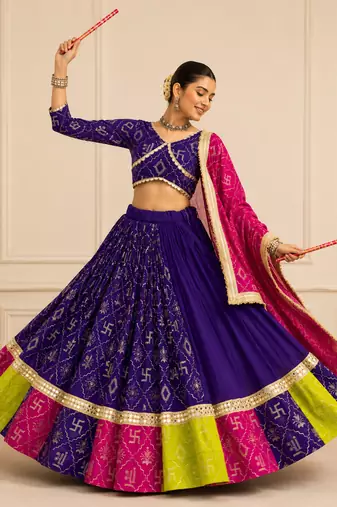 Purple Navratri Fox Georgette Lehenga Choli with Vintage Dupatta