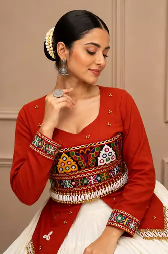Rust Navratri Hand Work Lehenga Choli