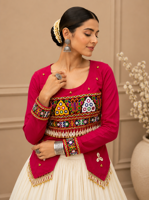 Rani Pink Navratri Hand Work Lehenga Choli 2