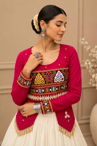 Rani Pink Navratri Hand Work Lehenga Choli