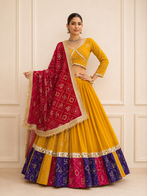 Mustard Navratri Fox Georgette Lehenga Choli with Vintage Dupatta 3