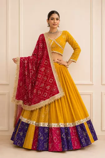 Mustard Navratri Fox Georgette Lehenga Choli with Vintage Dupatta