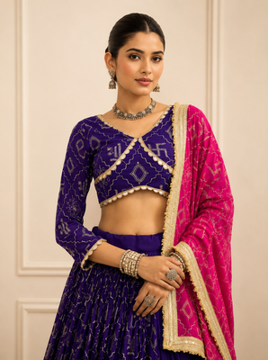 Purple Navratri Fox Georgette Lehenga Choli with Vintage Dupatta 4