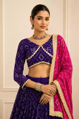 Purple Navratri Fox Georgette Lehenga Choli with Vintage Dupatta