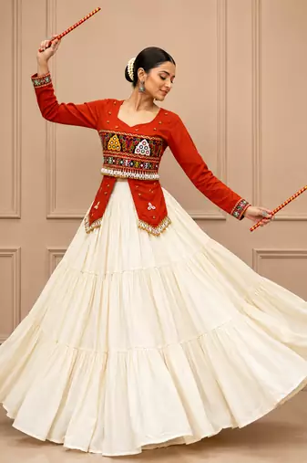 Rust Navratri Hand Work Lehenga Choli
