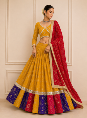 Mustard Navratri Fox Georgette Lehenga Choli with Vintage Dupatta 4
