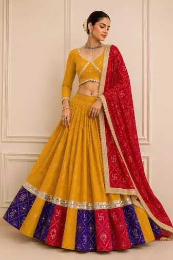 Mustard Navratri Fox Georgette Lehenga Choli with Vintage Dupatta
