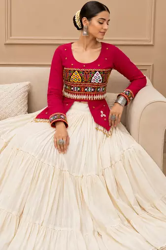 Rani Pink Navratri Hand Work Lehenga Choli