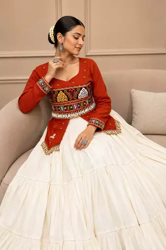 Rust Navratri Hand Work Lehenga Choli