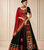 Navratri Black Kutchi Embroidery Lehenga Choli with Bandhej Dupatta