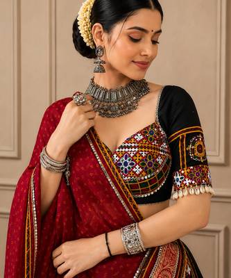 Navratri Black Kutchi Embroidery Lehenga Choli with Bandhej Dupatta 2