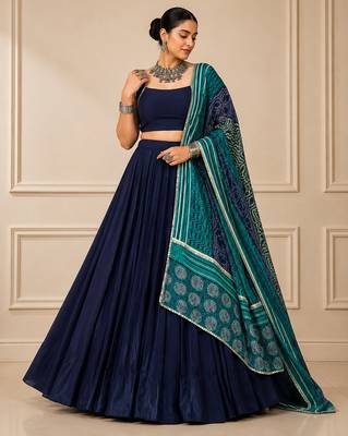 Blue Navratri Reyon Lehenga Choli with Mirror Lace Work 1