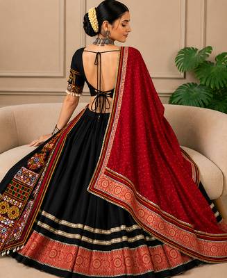 Navratri Black Kutchi Embroidery Lehenga Choli with Bandhej Dupatta 3