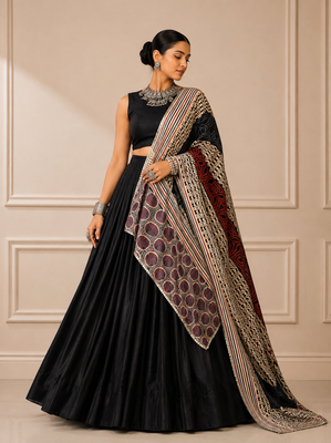 Black Navratri Reyon Lehenga Choli with Mirror Lace Work 1