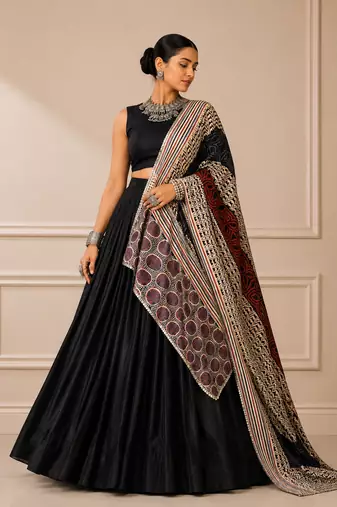 Black Navratri Reyon Lehenga Choli with Mirror Lace Work