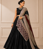 Black Navratri Reyon Lehenga Choli with Mirror Lace Work