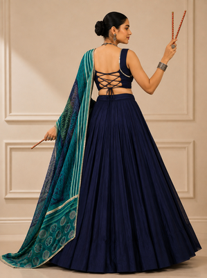 Blue Navratri Reyon Lehenga Choli with Mirror Lace Work 3