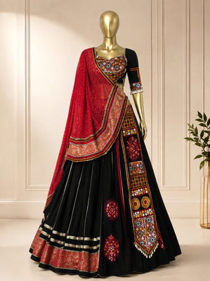 Navratri Black Kutchi Embroidery Lehenga Choli with Bandhej Dupatta 4