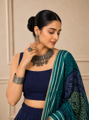Blue Navratri Reyon Lehenga Choli with Mirror Lace Work 4