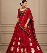 Navratri Red Bandhej Lehenga Choli with Gotta Work & Dola Silk Blend Blouse