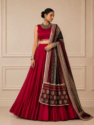 Maroon Navratri Reyon Lehenga Choli with Mirror Lace Work 1