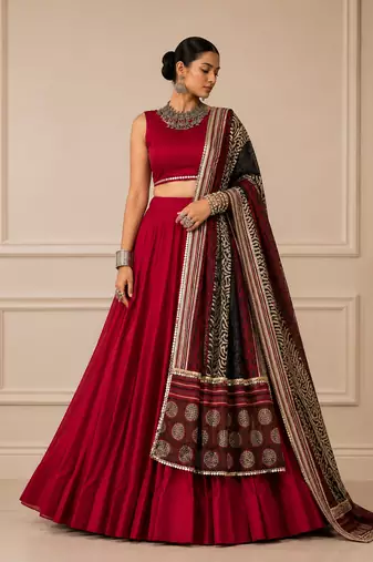 Maroon Navratri Reyon Lehenga Choli with Mirror Lace Work