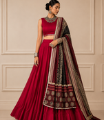 Maroon Navratri Reyon Lehenga Choli with Mirror Lace Work
