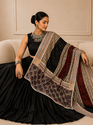 Black Navratri Reyon Lehenga Choli with Mirror Lace Work 3